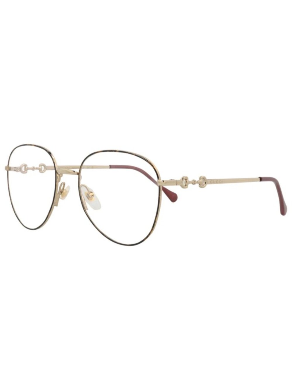 New Gucci Women's Eyeglasses Cat Eye Metal Frame Havana Gold Transparent